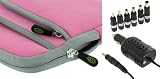 2n1 Combo - Acer AOD250-1197 10.1-Inch Netbook Neoprene Sleeve Slip Case and 12v Car Charger (Invisible Zipper Tri-Pocket - Pink)