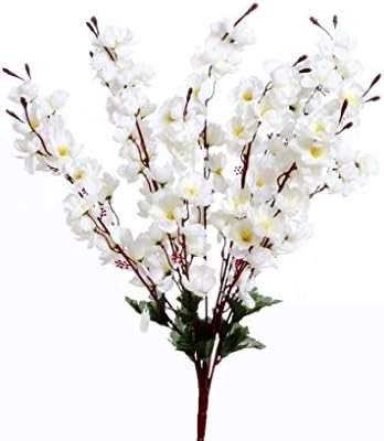 VCK Artificial Peach Blossom Flower Bunch (9 Stems, White, 45Cm)
