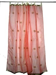 2 Sari Curtains Organza Light Coral Base Embroidered Star Burst Sheer Panels 92"
