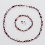 Ladies Brown Pearl Earring, Necklace & Bracelet Set