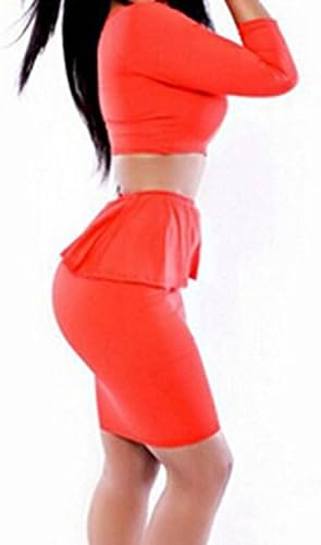 Sexy Red Bodycon Two-piece Ruffled High Waist Skirt Set