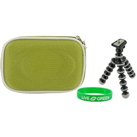 Hard Nylon Green Case and Premium Tripod for Flip Mino Camcorder