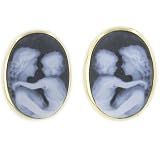 14kt Gold Framed Agate Cameo Mother Holding Child Oval Earrings - 5/8 x 1/2