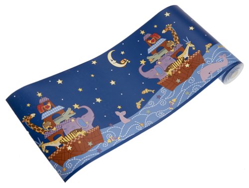 Starry Night Coordinating Wall Border by Kids Line, Resembles Noah's Ark, 10 Yard Roll