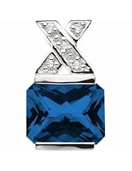 14K White Gold Emerald Cut Chatham Created Sapphire and Diamond Pendant -- LIFETIME WARRANTY