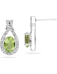 Peridot & Diamonds Oval Shape Earrings in White Gold