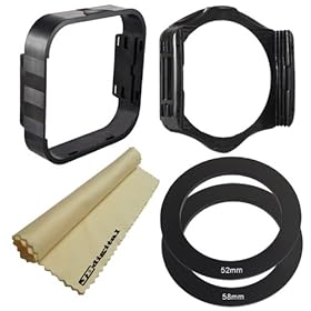 Square Filter Kit for Cokin P Series. Includes: (58mm, 52mm) Adapter Rings + Lens Hood + Square Filter Holder + JB Microfiber Lens Cleaning Cloth