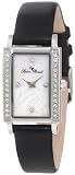 Lucien Piccard Womens 11673-02MOP-BLK Monte Baldo Crystal Accented White Patterned Mother-Of-Pearl Dial Black Leather Watch