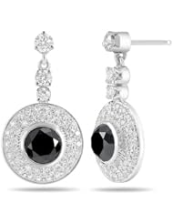 4.99 Cts Black & White Diamond Earrings in 18K White Gold {DIAMOND APPRAISAL INCLUDED}
