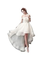 Organza/Satin Applique Lace High-Low-Hem Off the Shoulder Sleeveless Wedding Party Dress 