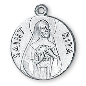 Fine Pewter Saint Rita Medal and 18-inch Chain