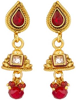 Rajwada Arts Women's Brass ed Dangle Earrings Red