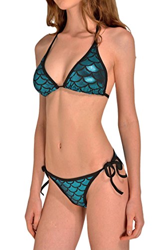 Vograce Womens Mermaid Print Halter Strappy Triangle Bikini Set 2 PCS Swimsuit