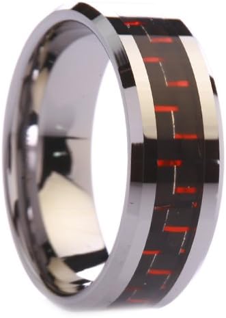 8 mm Mens Tungsten Carbide Rings Wedding Bands with Black &amp; Red Carbon Fiber - Free Engraving, Free Shipping &amp; Lifetime Warranty - Size 6, 6.5, 7, 7.5, 8, 8.5, 9, 9.5, 10, 10.5, 11, 11.5, 12, 12.5, 13, 13.5