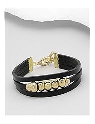 Black Leather Bracelet In White Base
