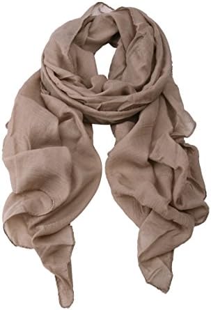 Nyrn Womens Solid Color Long Shawl Scarf,Linen-Cotton Blended Fabric-Khaki