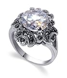 Adorable .925 Sterling Silver Marcasite Band Cubic Zirconia Ring