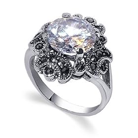 Adorable .925 Sterling Silver Marcasite Band Cubic Zirconia Ring by Gem Avenue