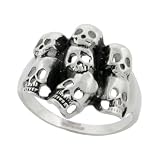 Surgical Steel Goth Skull Yard Ring Blackened finish 7/8 in. (23mm) wide, size 12