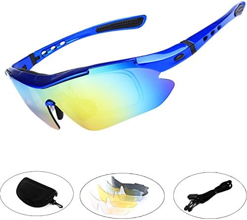 JWstyle1000 Polarized Sunglasses Wrap Sunglasses Sports Sunglasses Running Sunglasses Interchangeable Lenses for Cycling Driving Riding Running Golf Fishing Blue