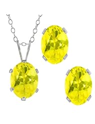 3.50 Ct Oval Canary Mystic Topaz Gemstone Sterling Silver Pendant Earrings Set