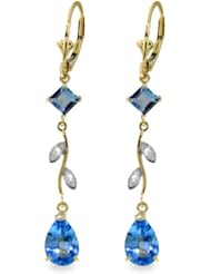 14k Solid Gold Dangle Earrings with Blue Topaz