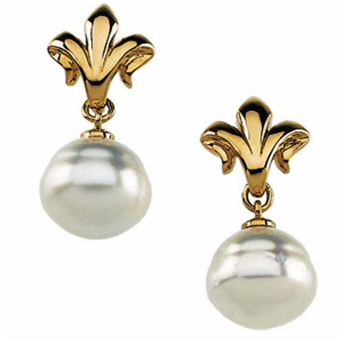 14kt Yellow Gold South Sea Cultured White Pearl Earrings