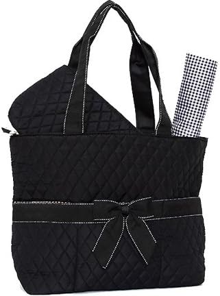 Rosen Blue Quilted Front Pouch Tote Bag with Removable Bow