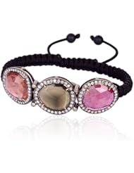 18kt Gold Diamond Pave Multi Tourmaline Charm Silver Macrame Cord Bracelet