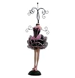 Romance Doll Jewelry Stand - Ruffled Dress - Pink & Black - 12"H