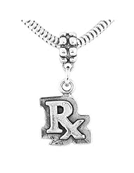 Sterling Silver Pharmacist Rx Symbol Dangle Bead Charm