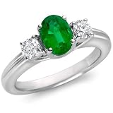 10K White Gold Oval Emerald & Diamond Bridal 3 Stone Ring (1 ctw)