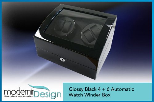 Modernir Design 4+6 Glossy Black Automatic Watch Winder Box - Rolex - Omega - Tag Heuer *Brand New*