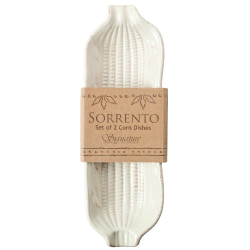 Best Price Signature Housewares Sorrento Stoneware Corn-on-the-Cob Dishes, Ivory, Set of 2
