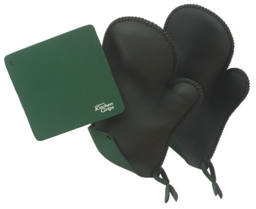 Kitchen Grips 2 Oven Mitts and 1 Table Trivet, Hunter Green