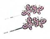 A Pair of Crystal Pink Glittering Butterfly Swarovski Crystal Bobbie Pin