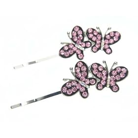 Buy A Pair of Crystal Pink Glittering Butterfly Swarovski Crystal Bobbie Pin by Willowbee