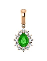 14K Rose Gold 7.00x5.00mm Pear Cut Tsavorite and Diamond Pendant -- LIFETIME WARRANTY