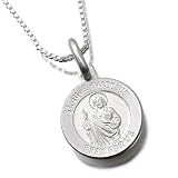 Sterling Silver Small Saint Jude Pendant on 18in Box Chain Necklace