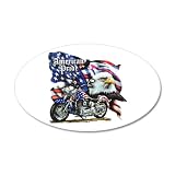 22x14 Oval Wall Vinyl Sticker American Pride US Flag Motorcycle and Bald Eagle
