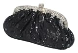 New Black Sequin Diamante Evening bag Clutch Purse Party Wedding