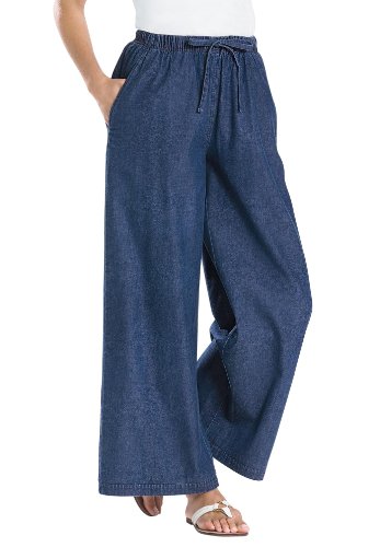 Woman Within Plus Size Drawstring Cropped Palazzos