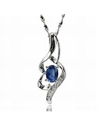 De Buman Sterling Silver Genuine Sapphire and Zircon Pendant Necklace with Silver Chain