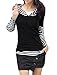 Allegra K Women Long Sleeve Stripe Hooded Shirt Patchwork Tops Black White S