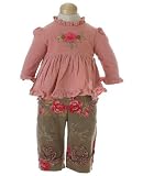 : Room Seven Pink Cord Brina Blouse & Tan Cord Ruffle Pant Set