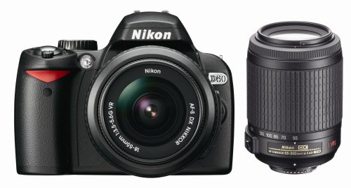 Nikon D60 10.2MP Digital SLR Camera with 18-55mm f/3.5-5.6G AF-S DX VR and 55-200mm f/4-5.6G ED IF AF-S DX VR Zoom-Nikkor Lens with 2 Nikon School DVDs