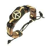 Leather Peace Bracelet with adjustalbe black cord