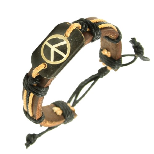Leather Peace Bracelet with adjustalbe black cord