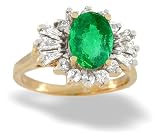 14K Yellow Gold Genuine Oval Emerald and Diamond Ring