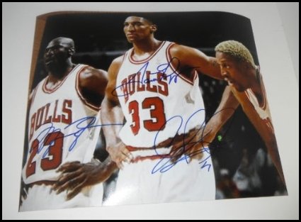 Chicago Bulls Jordan Pippen And Rodman Autographed/Hand Signed Photo